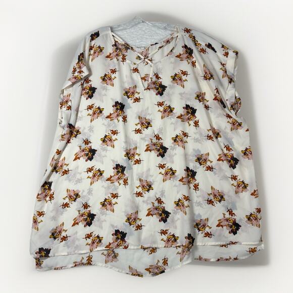 Maurices Plus Size 3X Blouse Top Cream Floral Georgette Semi Sheer Pullover - Picture 1 of 9